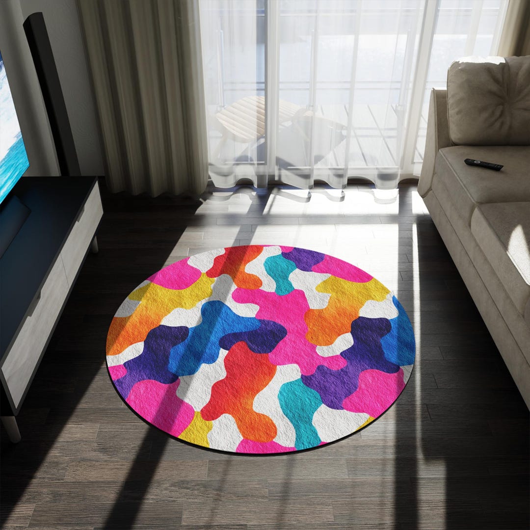 Rainbow Cow Print Round Rug, Circular Carpet - Etsy