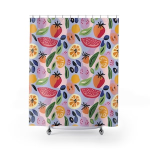 Fruit Shower Curtain, Tropical Bathroom Decor, Summer Fruits Pattern, Fruity Bath Curtain, Farmhouse Home Decor, Housewarming Gift
