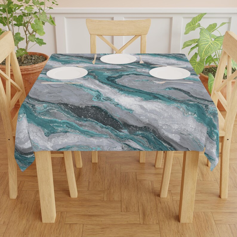 Gray and Teal Marble Tablecloth - Thumbnail 5