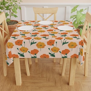 California Poppies Branch Tablecloth, Flowers Kitchen Home Decor, Orange Kitchen Table Cover, Dining Room Decoration