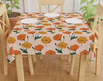 California Poppies Tablecloth, Flower Kitchen Decor