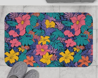 80's Floral Bath Mat, Soft Non-Slip Shower Mat