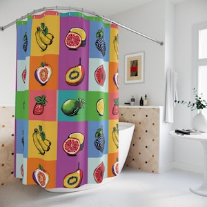 Pop Art Mixed Fruits Shower Curtain - Colorful Retro Bathroom Decor, Fun Home Accessories, Funky Bath Curtain, Fruit Lovers, Trendy