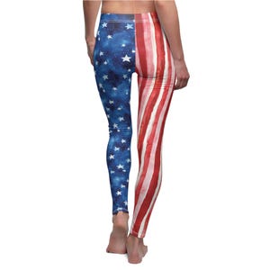 Fourth of July Women&#39;s Leggings,  American Flag Yoga Pants, Red White Blue, Women&#39;s Patriotic Apparel, USA Holiday Fashion, Gift for Her