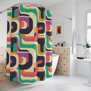Colorful Retro Lines Shower Curtain - Vibrant Bathroom Decor, Geometric Pattern Bath Curtain, Stylish Home Accessories, Unique Housewarming