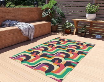 Retro Colorful Outdoor Rug, Garden Decor