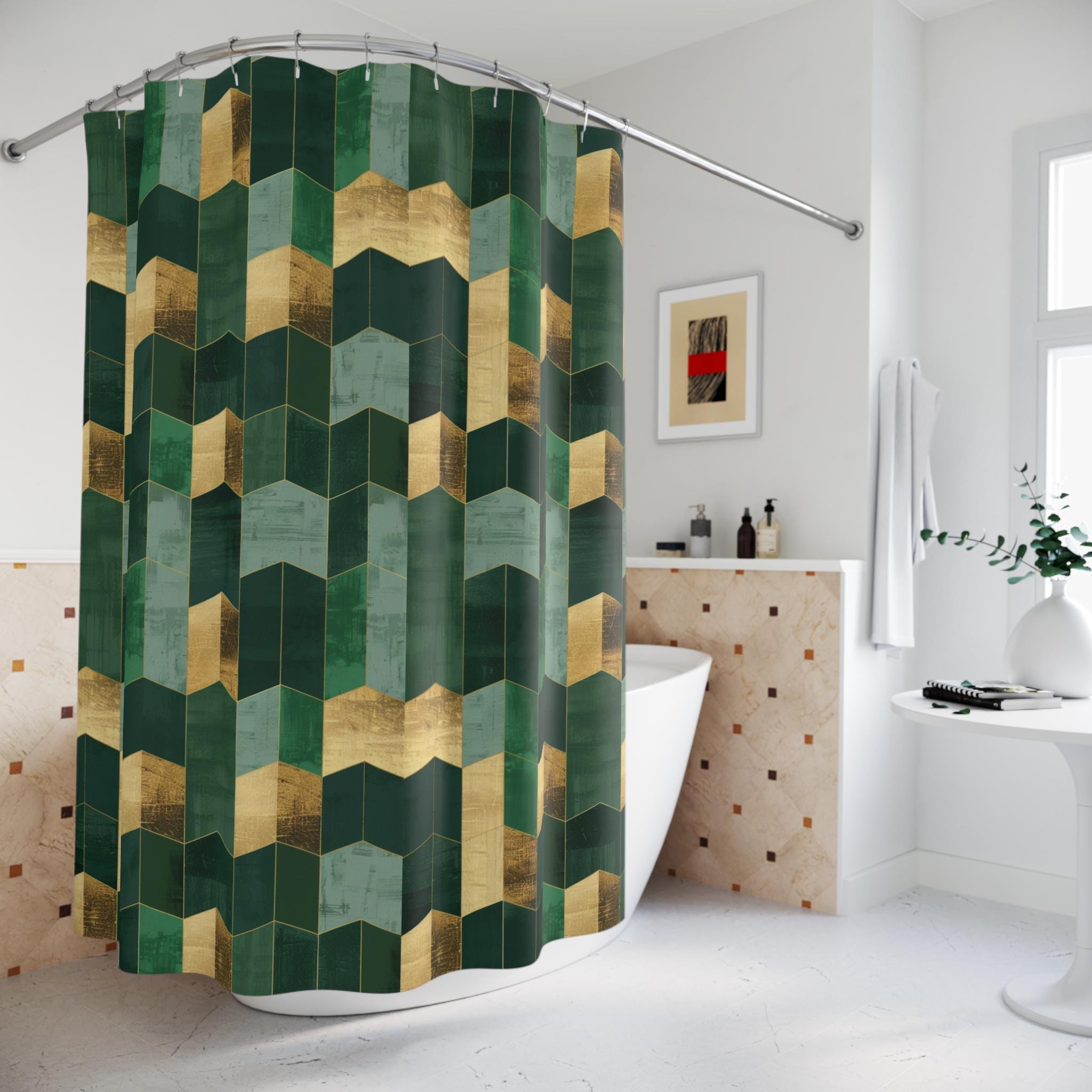 Green and Gold Emerald Shower Curtain, Bathroom Decor - Etsy