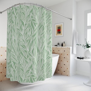 Green Nature Shower Curtain, Botanical Bathroom Decor, Plant Lover, Floral Water-resistant Bath Curtain, Tropical Leaves Pattern, House Gift