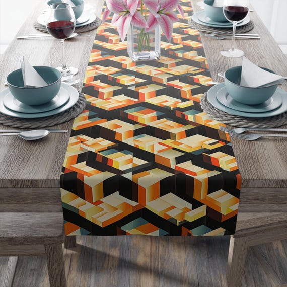 Camino de mesa 3D, decoración de comedor con ilusión óptica