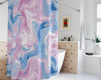 Pink and Blue Marble Shower Curtain, Bathroom Decor