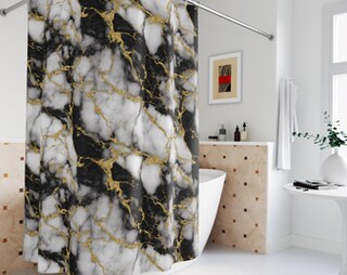 Tenda Da Doccia Effetto Marmo Grigio E Bianco 182x72 Cm – Tessuto In Poliestere Impermeabile, Stampa Digitale HD, Con 12 Ganci Inclusi, Lavabile In Lavatrice.