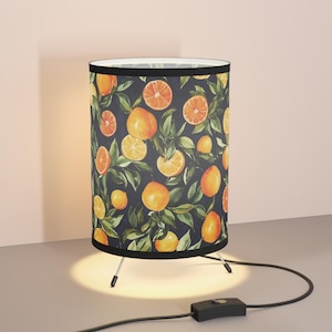 Watercolor Citrus Fruits Tripod Lamp, Decorative Room Lighting, Modern Home Decor, Unique Bedside Lamp, Office Desk Light