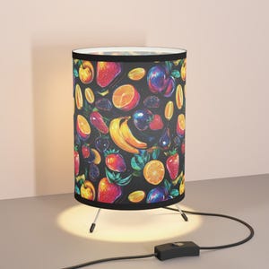 Psychedelic Mixed Fruits Tripod Lamp, Decorative Room Lighting, Modern Home Decor, Unique Bedside Lamp, Office Desk Light