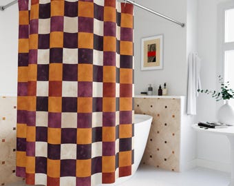 Retro Checkered Shower Curtain, Bathroom Decor