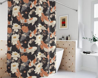 Japanese Koi Shower Curtain, Colorful Bathroom Decor, Trendy Japanese Pattern, Unique Home Accessories, Stylish Shower Curtain