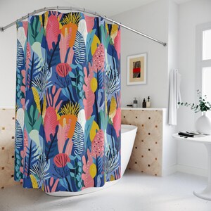Abstract Forest Shower Curtain, Nature Bathroom Decor, Waterproof Curtain, Woodland Bath Decor, Cabin Shower Curtain, Housewarming Gift