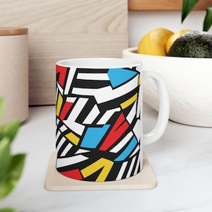 Caneca de cerâmica com padrão pop art, xícara de design retrô, decoração de cozinha, presente para amantes de café, caneca de chá, acessórios para escritório em casa