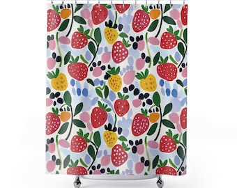 Cortina de ducha de fresa, decoración de baño