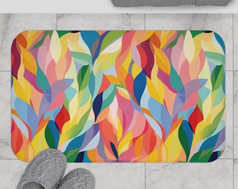 Colorful Botanical Bath Mat, Non-Slip Shower Rug
