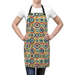 Schort met retrocirkels, keukenkleding, moderne chef-kokcover, uniek kookcadeau