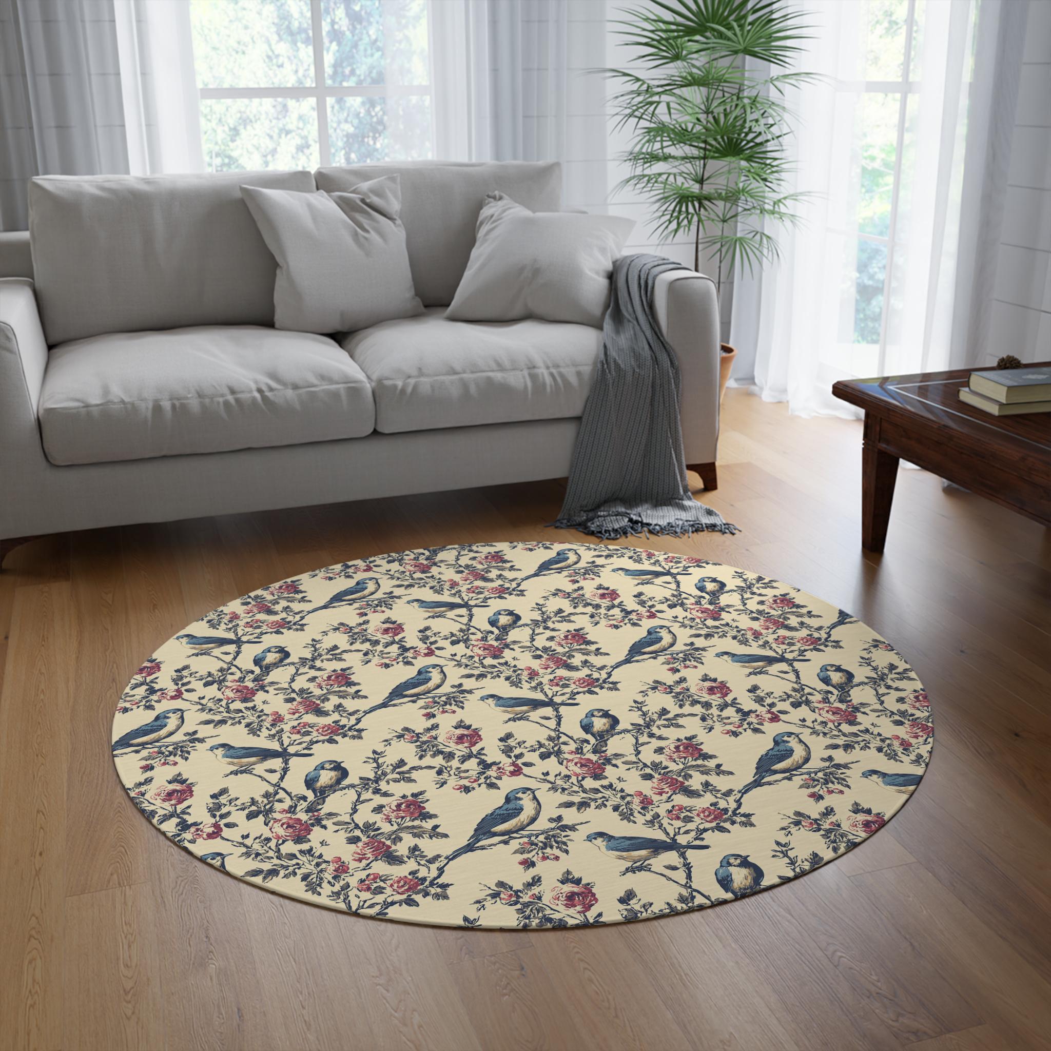 Floral Birds Round Rug, Circular Carpet - Etsy