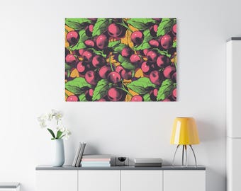 Lienzo mate de cerezas retro, impresión artística para pared