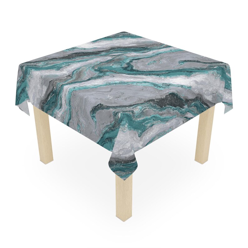 Gray and Teal Marble Tablecloth - Thumbnail 2