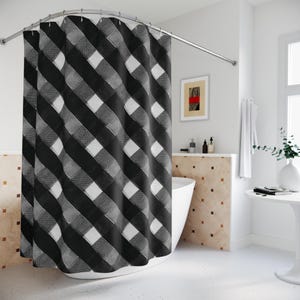 Geometric Shower Curtain, Black and White Bathroom Decor, Modern Bath Curtain, House Gift, Monochrome Home Decor