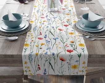 Chemin de table fleurs sauvages, linge de cuisine