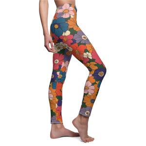 70&#39;s Style Floral Women&#39;s Leggings, Luxurious Yoga Pants, Casual Wear, Workout Leggings, Athleisure