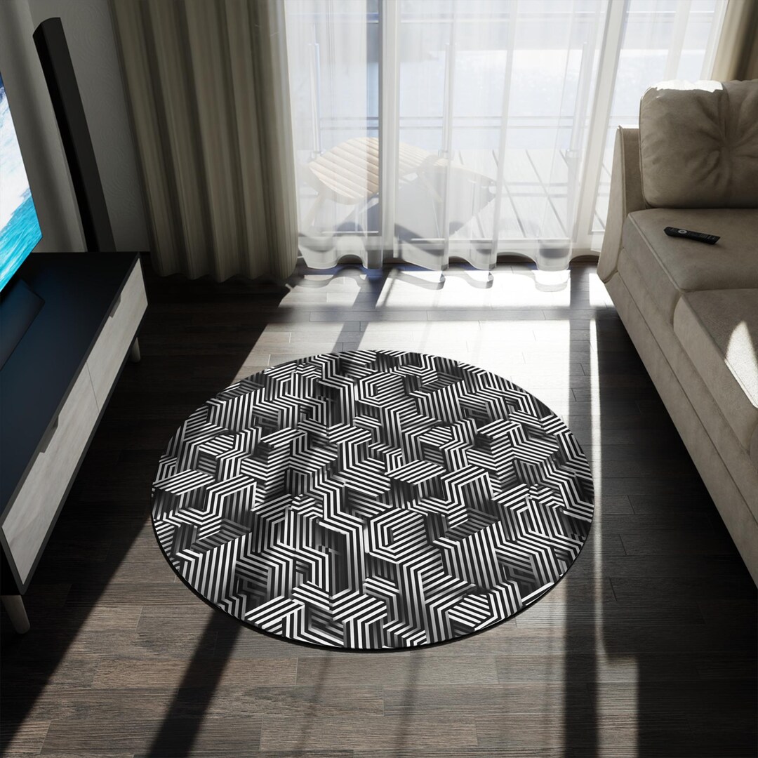 3d Round Rugs Black and White 3D Round Rug, Monochrome Circular Carpet - Etsy
