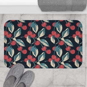 Cherry Bath Mat - Black Cherry Pattern, Bathroom Rug, Shower Mat, Home Decor, Housewarming Gift