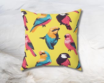 Retro Bird Pillow, Yellow Cushion