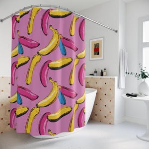 Retro Pop Art Bananas Shower Curtain, Colorful Fruit Pattern, Banana Lovers Bathroom Decor, Unique Shower Curtain
