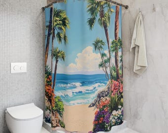 Beach Shower Curtain, Coastal Bathroom Decor