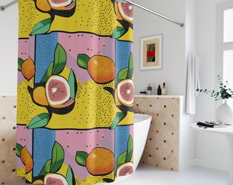 Tenda da doccia agli agrumi, decorazione da bagno a fumetti
