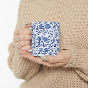 Asian Inspired Ceramic Mug, Blue White Coffee Cup, 11oz 15oz Tea Mug, Kitchen Drinkware, Unique Gift for Him or Her, Office Desk Decor