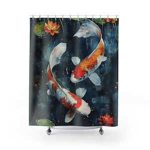 Koi Fish Shower Curtain, Japanese Watercolor Print, Asian Art Bathroom Decor, Japanese Style Bath Curtain, Japanese Koi Shower