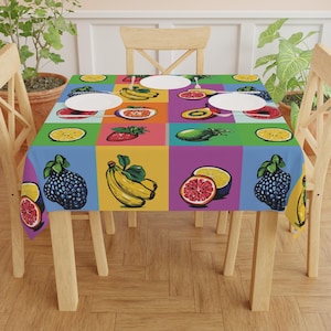 Retro Mixed Fruits Tablecloth, Kitchen Home Decor, Kitchen Table Cover, Dining Room Decoration, Housewarming Gift