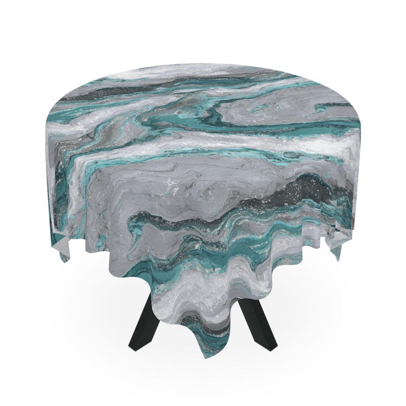 Gray and Teal Marble Tablecloth - Thumbnail 4