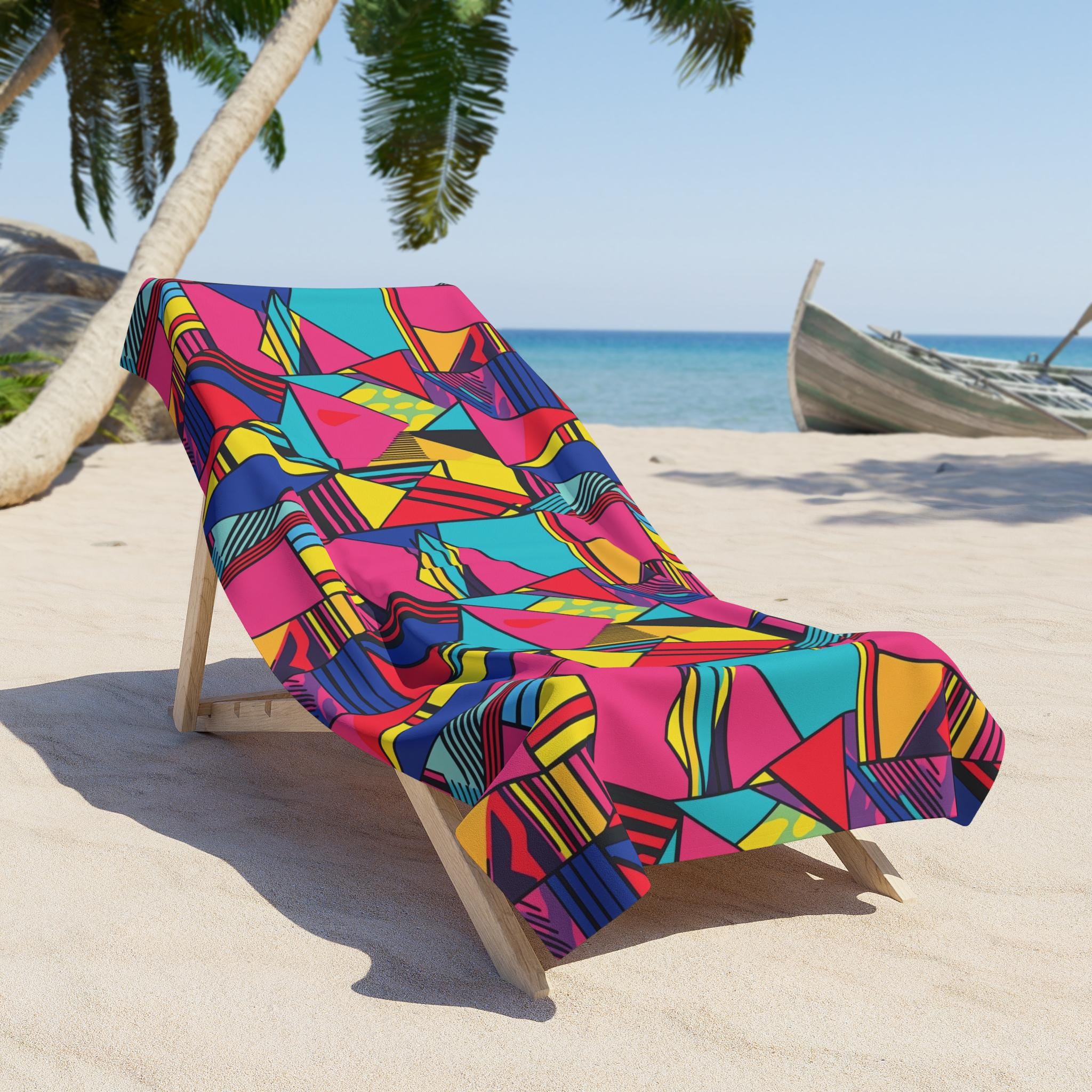Hexagon Palm Tree Beach Towel - Quick Dry Microfiber, 52x32 Inches, Large Lightweight For Pool & Travel