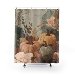Autumn Forrest Shower Curtain, Pumpkins Bathroom Decor, Fall Shower Curtain, Bath Curtain, Housewarming Gift