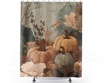 Autumn Shower Curtain, Pumpkins Bathroom Decor