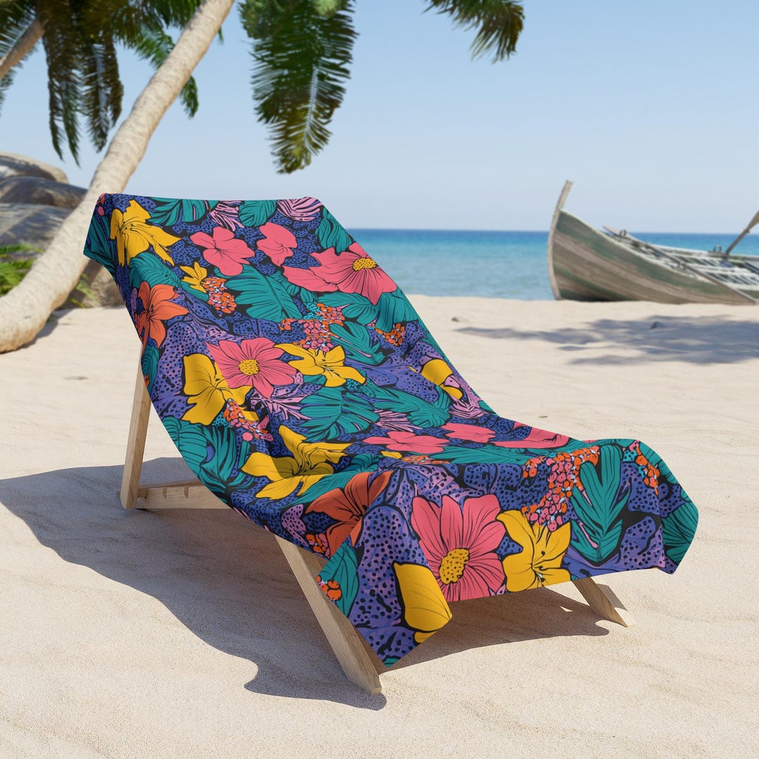 80s Floral Beach Towel - Etsy