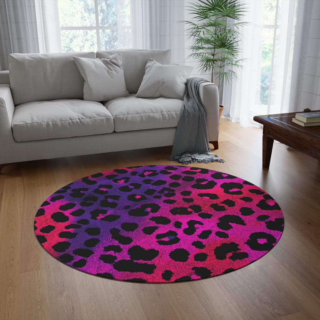 Pink and Purple Leopard Print Round Rug, Retro Home Decor, Animal ...