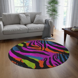 Pop Art Zebra Print Round Rug, Retro Home Decor, Animal Circular Carpet
