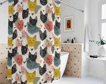 Cat Shower Curtain, Colorful Bathroom Decor