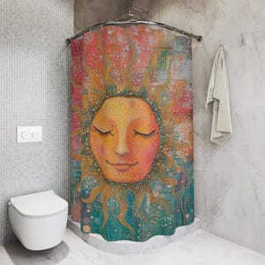 Boho Sun Shower Curtain - Colorful Bathroom Decor, Bohemian Shower Curtain, Sunburst Design, Hippie Home Decor, Housewarming Gift