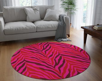 Neon Pink Zebra Round Rug, Circular Carpet