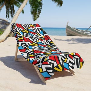 Retro Geometric Beach Towel, Summer Towel, Beach Accessory, Pool Towel